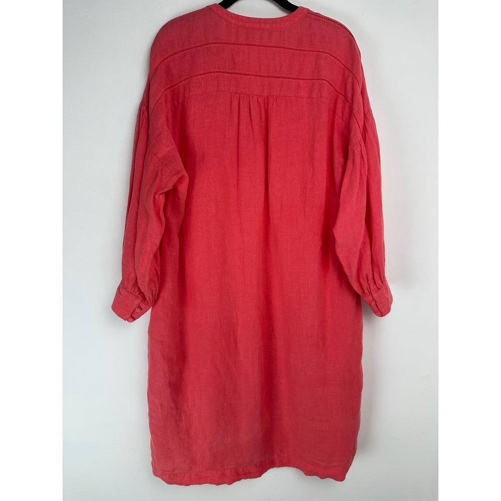 J.McLaughlin Coral Pink 100% Linen Shift Dress XL Long Puff Sleeve Boho - Picture 2 of 10